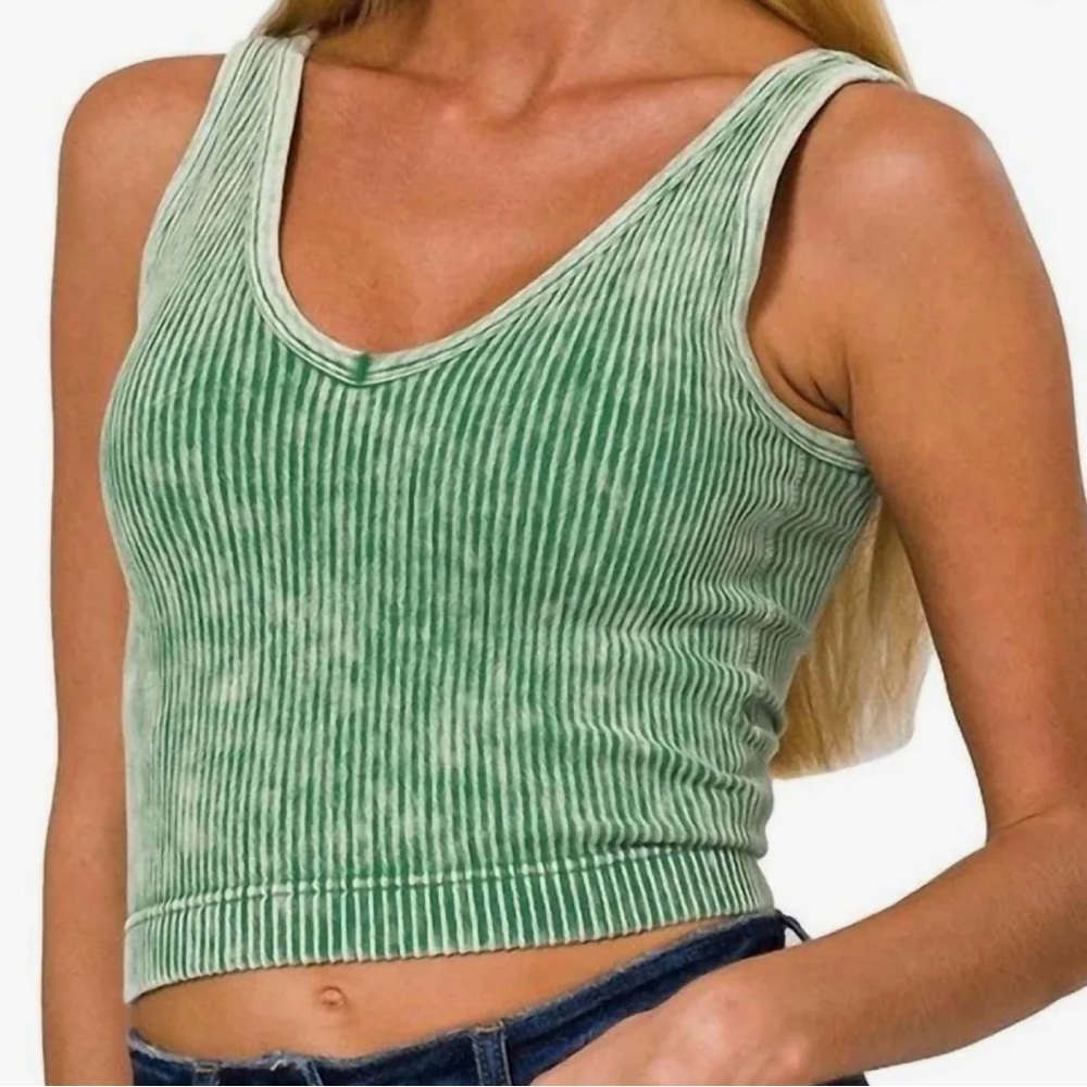 Zenana Ribbed Padded V-Neck Dark Green Brami NWT - Picture 2 of 3